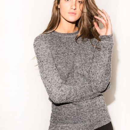 WOMEN'S MELANGE KNIT PULLOVER SWEATSHIRT - BLACK