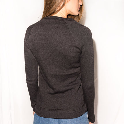 WOMEN'S FRENCH TERRY SLIM FIT PULLOVER SWEATSHIRT - BLACK