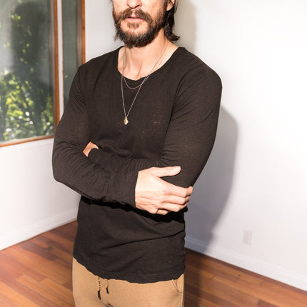 Men's Linen Blend Wide Cuff Long Sleeve Tee