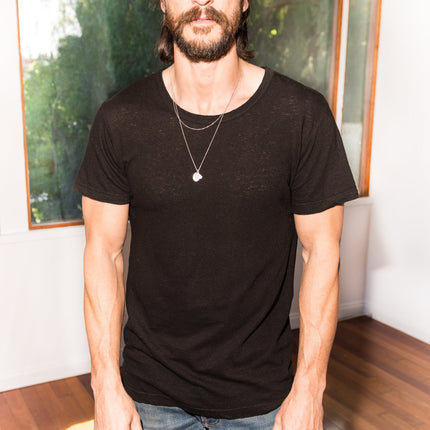 Men's Linen Blend Wide Neck Band Tee