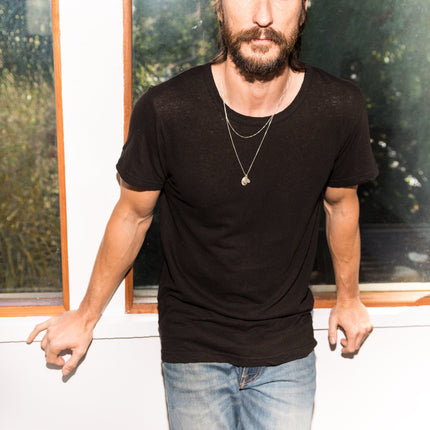 Men's Linen Blend Wide Neck Band Tee