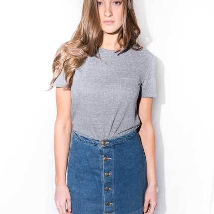 Women's Jersey Crew Neck Curved Pocket Tee - Heather Grey