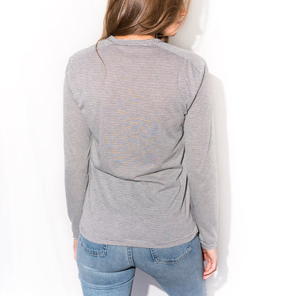 WOMEN'S HENLEY LONG SLEEVE SHIRT - GREY/WHITE STRIPE