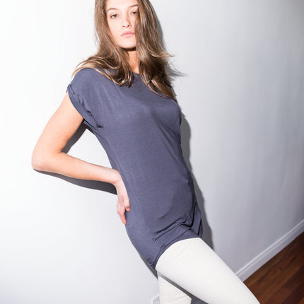 Modal Curved Bottom Tee Dress - Graphite