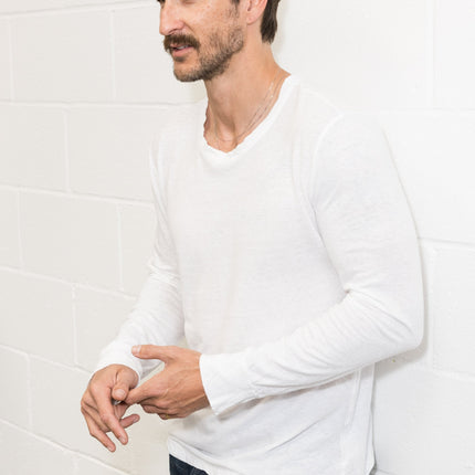 Men's Linen Blend Wide Cuff Long Sleeve Tee