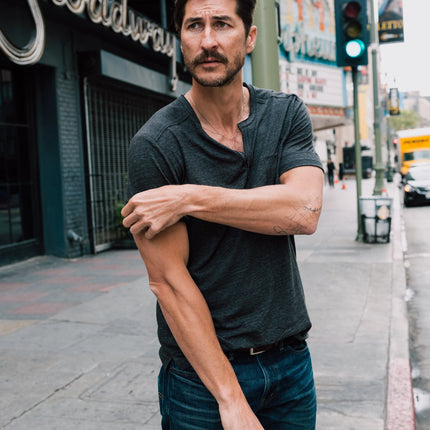Men's Jersey Raw Neck Curved Pocket Tee