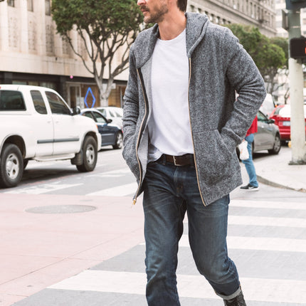 Men's Soft Knit Melange Zip Front Hoodie