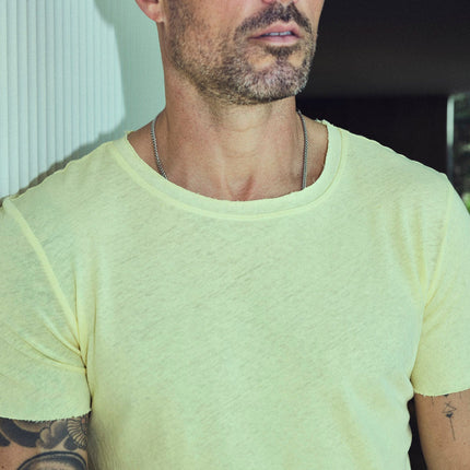 Men's Wallace Raw Neck Cotton Linen Crew Tee