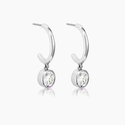 7mm Cz Silvertone Drop Hooplet Earrings