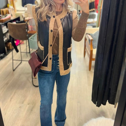 Button Down Sleeveless Fur Lined Vest