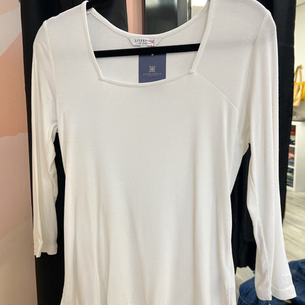 White Square Neck Long Sleeve Top