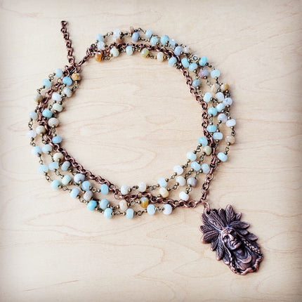 Amazonite Beaded Collar Necklace w/ Indian Pendant 260s