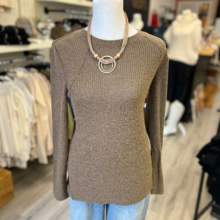 Brown Textured Long Sleeve Top