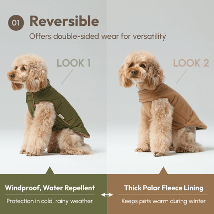 Reversible Dog Vest Jacket - Green Brown