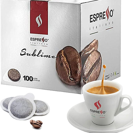 Espresso brand, Coffee, Ground, Compostable, ESE Compatible, Capsules, Pods, Machines SUBLIME E.S.E. Pods, 100 COUNT