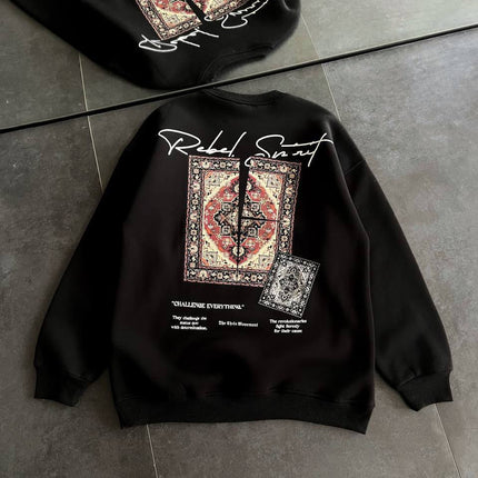 Ethnic Rug Pattern Oversized Sweatshirt - Cozy and Stylish Streetwear