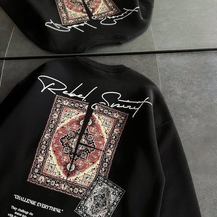 Ethnic Rug Pattern Oversized Sweatshirt - Cozy and Stylish Streetwear