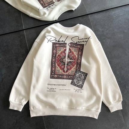 Ethnic Rug Pattern Oversized Sweatshirt - Cozy and Stylish Streetwear