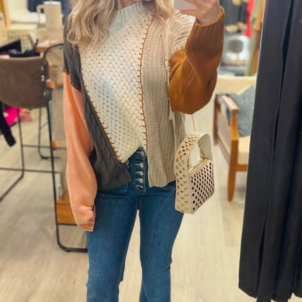 Multi Fabric Color Block Sweater