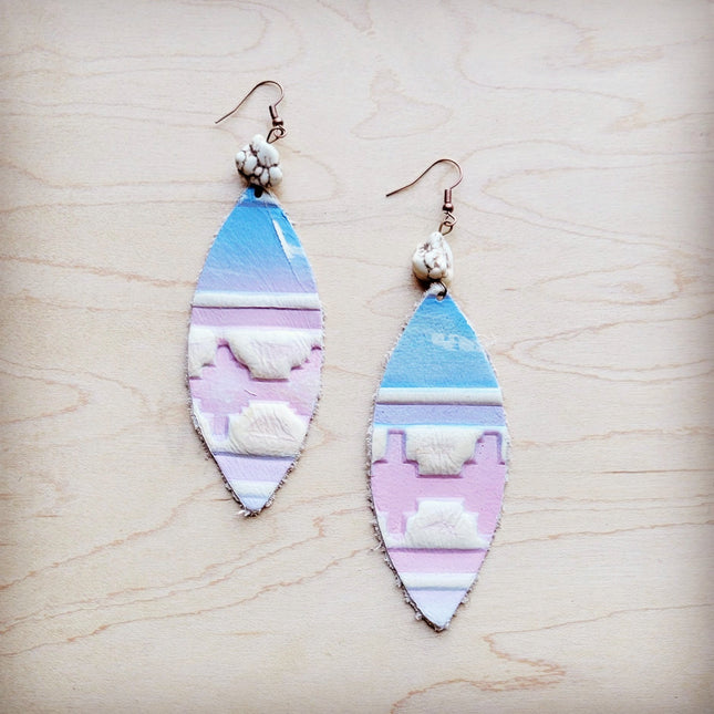 **Leather Oval Earrings in Pastel Navajo w/ Turquoise Accent 224s