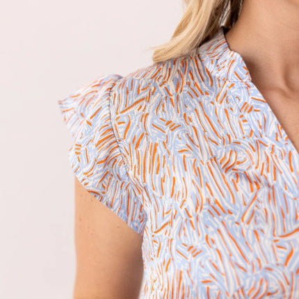 Abstract Blue & Orange Blouse