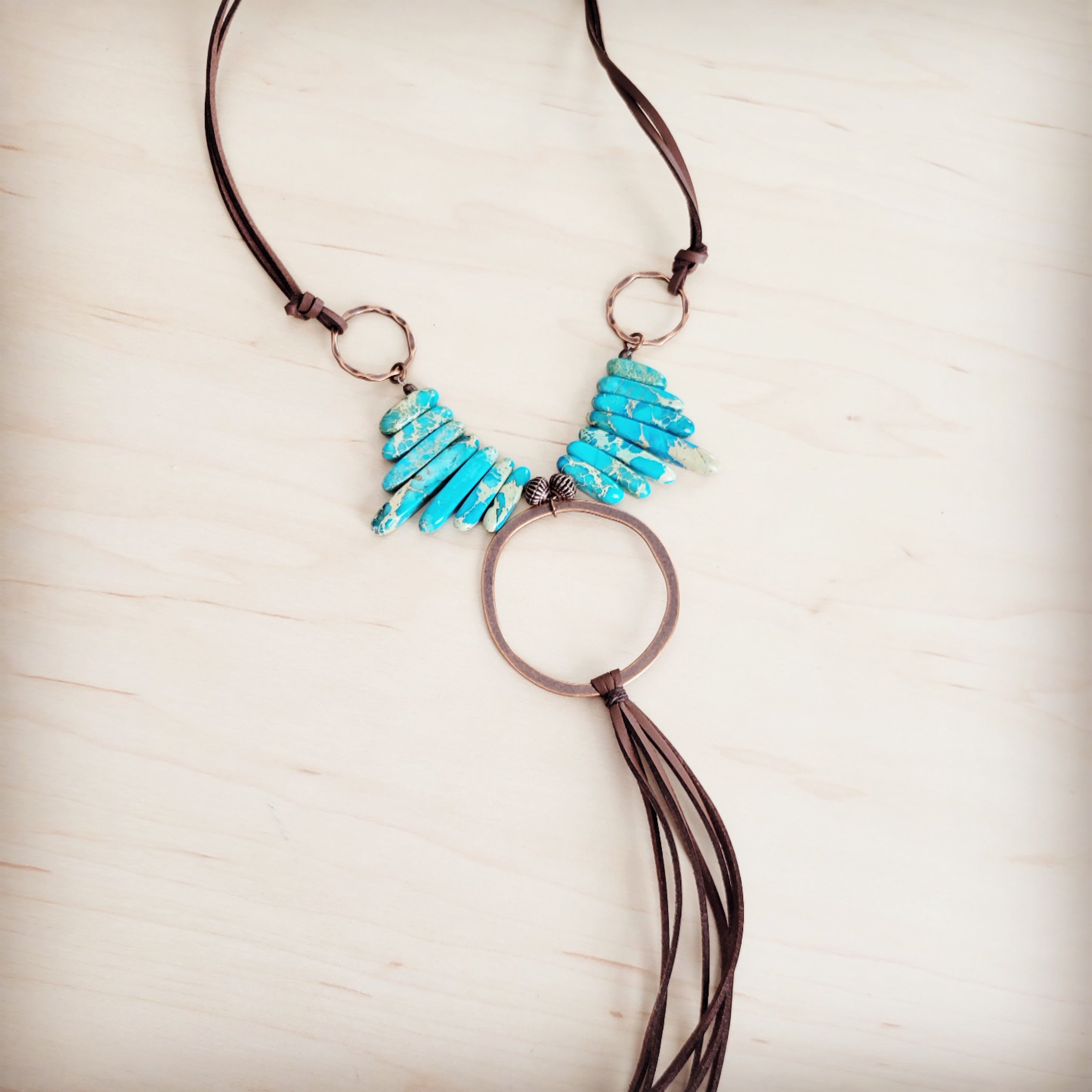 Imperial Jasper Slab Necklace w/ Copper Hoop & Tassel 252h