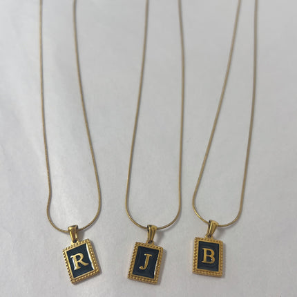 Black/Gold Initial Rectangle Necklace