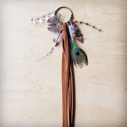 Boho Western Leather Boot Bling Charm Peacock & Butterfly 500i