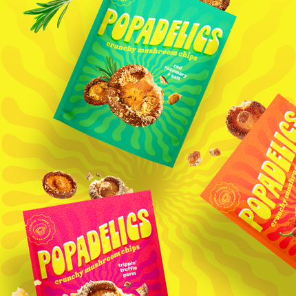 Popadelics Crunchy Mushroom Chips — Variety Pack | All 3 Flavors | 6-Pack