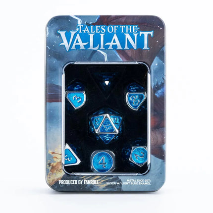 Tales of the Valiant Metal Dice Set: Silver w/ Light Blue Enamel