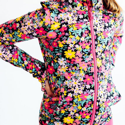 Flexible Floral Full-Zip Ruffle Active Jacket