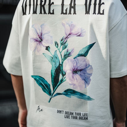 Vivre La Vie Floral Quote Cotton T-Shirt – Inspirational Botanical Tee