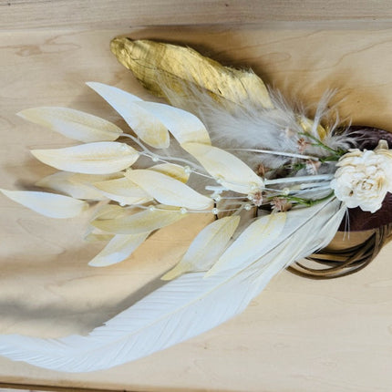 Boho Western Wedding Floral & Feather Bridsmaid Hat in Bone 984r