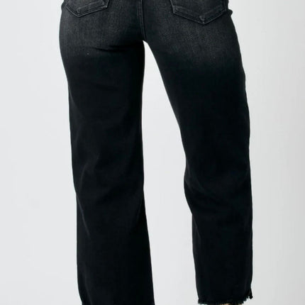 JB Vintage Black Button Fly Crop Raw Edge Denim