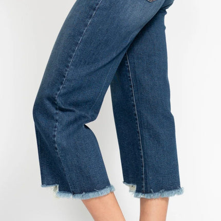 JB Button Fly Crop Raw Edge Denim