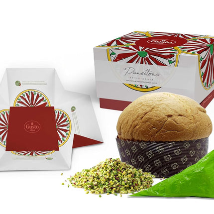 Gusto Etna, Sicilian Panettone Kit with Pistachio Cream and Chopped Pistachios