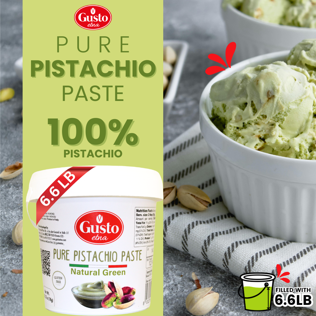 Gusto Etna Pure Pistachio Paste 3kg (6.6 lb) Tub – 100% Pistachios, Unsweetened Italian Pistachio Butter, Professional Use