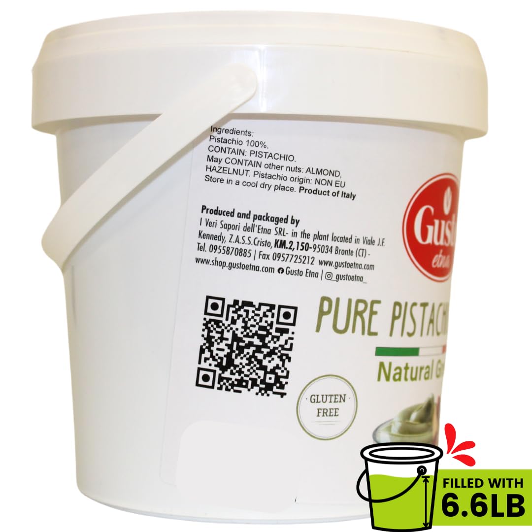 Gusto Etna Pure Pistachio Paste 3kg (6.6 lb) Tub – 100% Pistachios, Unsweetened Italian Pistachio Butter, Professional Use