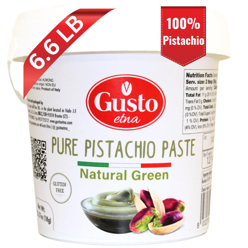 Gusto Etna Pure Pistachio Paste 3kg (6.6 lb) Tub – 100% Pistachios, Unsweetened Italian Pistachio Butter, Professional Use