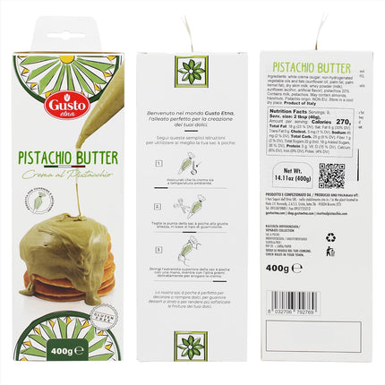 Gusto Etna Pistachio Nut Butter Cream Squeeze Pouch 400g (14.1 oz) – 20% Pistachio, Made in Italy, Pistachio Spread for Gelato, Pastry & Desserts