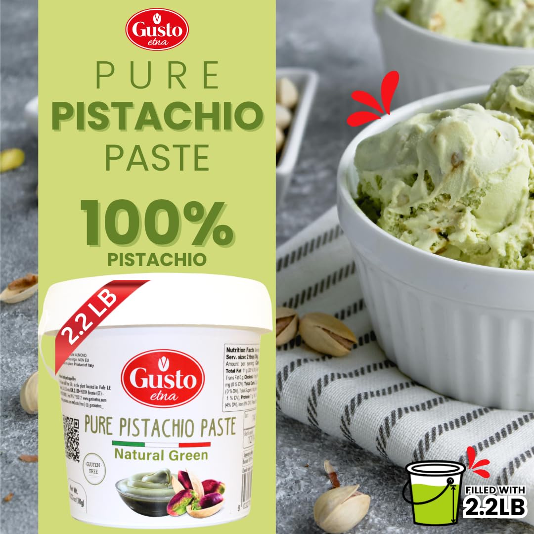 Gusto Etna Pure Pistachio Paste 1kg (2.2 lb) Tub – 100% Pistachios, Unsweetened Italian Pistachio Butter, Professional Use
