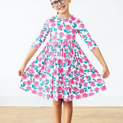 Garden Glow 3/4 Sleeve Pocket Twirl Dress