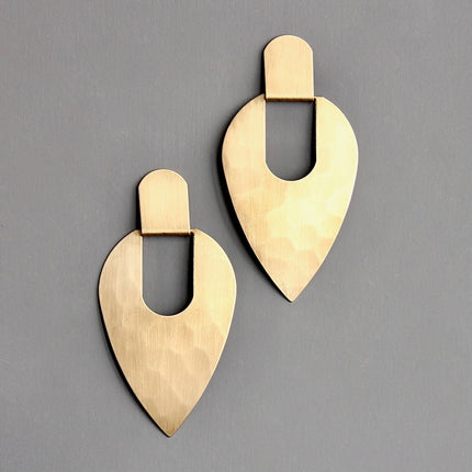 Geometric hammered brass post earrings