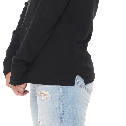 WOMEN'S HENLEY LONG SLEEVE RIB SHIRT - BLACK