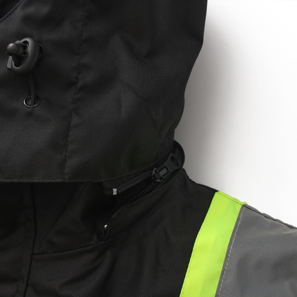 Kiwi High Visibility 3-in-1 Hooded & Fleece Lined ANSI/ISEA 107-2020 Reflector Contrast Trimmed Water Resistant Black Safety Jacket [71600]
