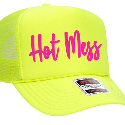 Hot Mess Neon Pink Design Adult Otto Foam Trucker Hat