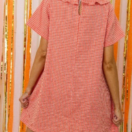 Orange and White Gingham Collar Dress