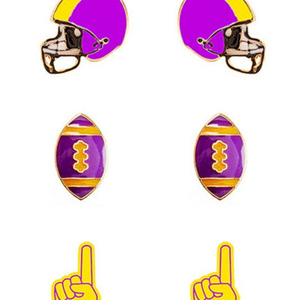 Purple/Ylw 3 - pack Football Earrings