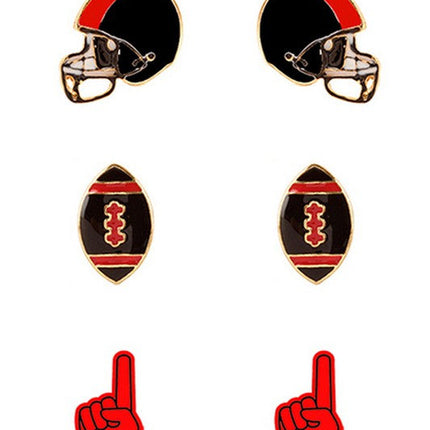 Red/Blk 3 - pack Football Earrings