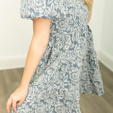 Floral Embroidered Dress, Blue